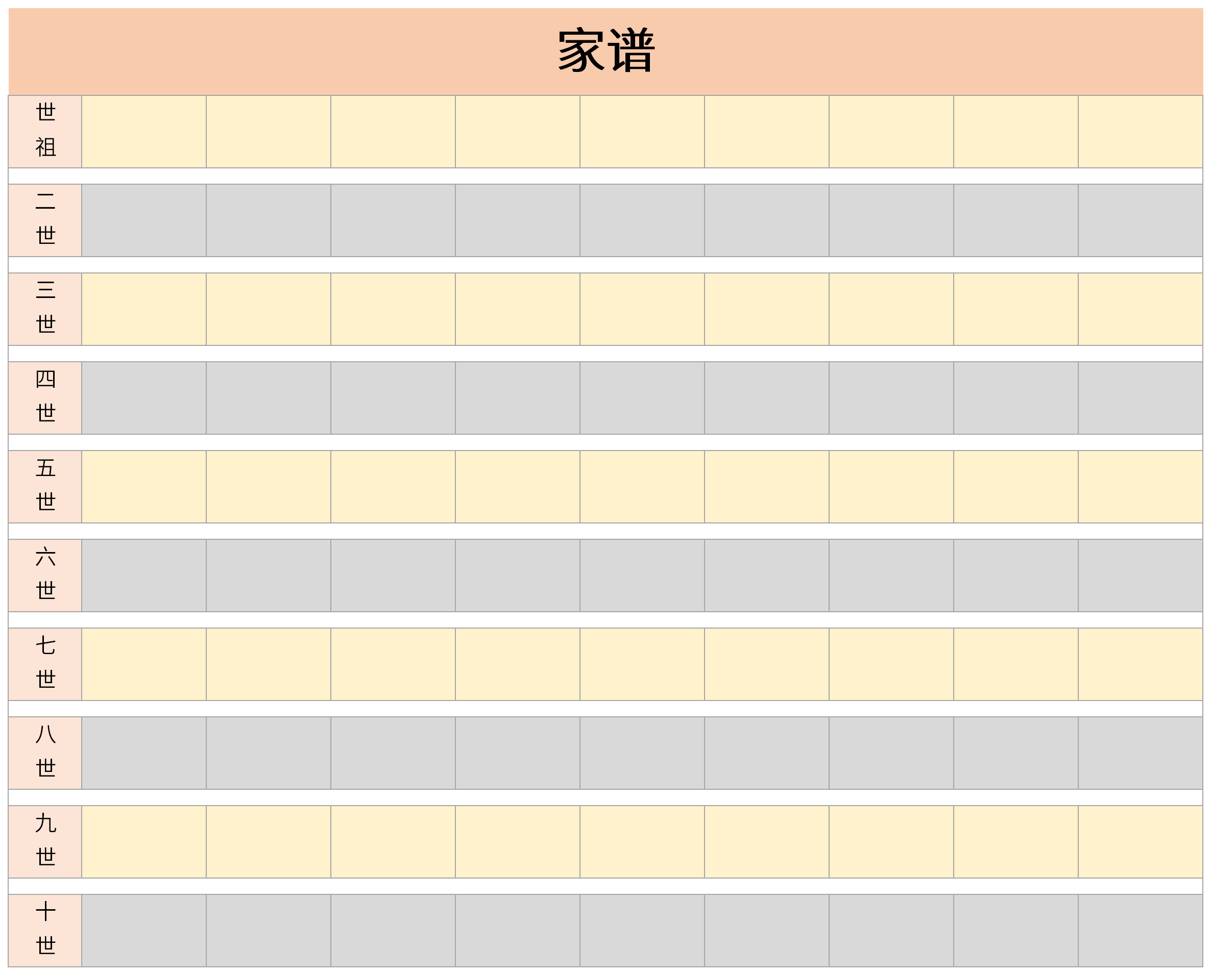 家譜表格模板