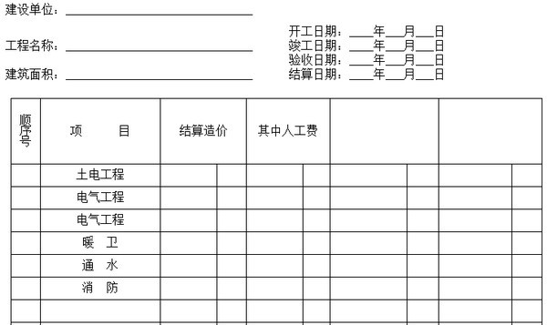 工程結算單模板